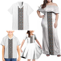 Light Gray Tongan Polynesian Tribal Family Matching Off Shoulder Maxi Dress and Hawaiian Shirt - Polynesian Pride