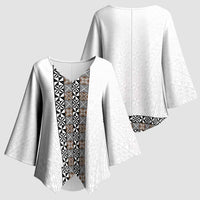 Light Gray Tongan Polynesian Tribal Kimono Sleeve Blouse - Polynesian Pride