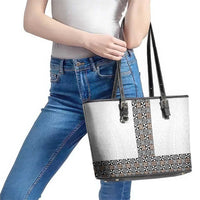 Light Gray Tongan Polynesian Tribal Leather Tote Bag - Polynesian Pride