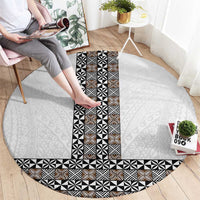 Light Gray Tongan Polynesian Tribal Round Carpet - Polynesian Pride