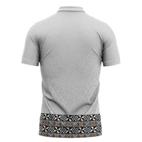 Light Gray Tongan Polynesian Tribal Zipper Polo Shirt - Polynesian Pride