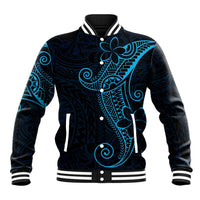 Black Blue Polynesian Tribal Baseball Jacket - Polynesian Pride