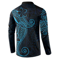 Black Blue Polynesian Tribal Button Sweatshirt - Polynesian Pride