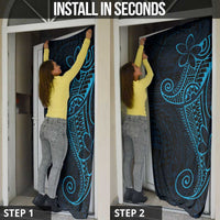 Black Blue Polynesian Tribal Door Cover - Polynesian Pride