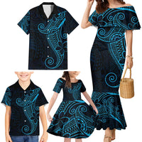Black Blue Polynesian Tribal Family Matching Mermaid Dress and Hawaiian Shirt - Polynesian Pride