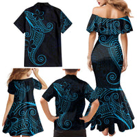 Black Blue Polynesian Tribal Family Matching Mermaid Dress and Hawaiian Shirt - Polynesian Pride