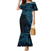 Black Blue Polynesian Tribal Family Matching Mermaid Dress and Hawaiian Shirt - Polynesian Pride