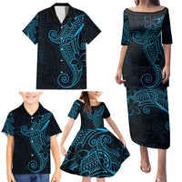 Black Blue Polynesian Tribal Family Matching Puletasi and Hawaiian Shirt - Polynesian Pride