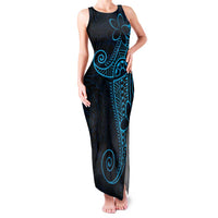 Black Blue Polynesian Tribal Family Matching Tank Maxi Dress and Hawaiian Shirt - Polynesian Pride