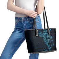 Black Blue Polynesian Tribal Leather Tote Bag - Polynesian Pride
