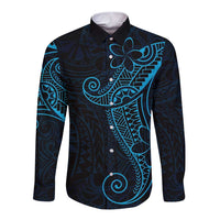Black Blue Polynesian Tribal Long Sleeve Button Shirt - Polynesian Pride