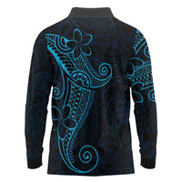 Black Blue Polynesian Tribal Long Sleeve Polo Shirt - Polynesian Pride