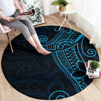 Black Blue Polynesian Tribal Round Carpet - Polynesian Pride