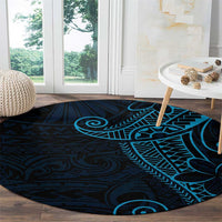 Black Blue Polynesian Tribal Round Carpet - Polynesian Pride