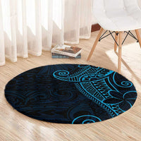 Black Blue Polynesian Tribal Round Carpet - Polynesian Pride