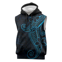 Black Blue Polynesian Tribal Sleeveless Hoodie - Polynesian Pride