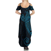Black Blue Polynesian Tribal Summer Maxi Dress - Polynesian Pride