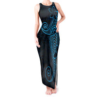 Black Blue Polynesian Tribal Tank Maxi Dress - Polynesian Pride