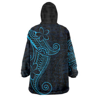 Black Blue Polynesian Tribal Wearable Blanket Hoodie - Polynesian Pride