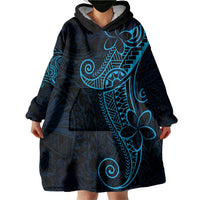 Black Blue Polynesian Tribal Wearable Blanket Hoodie - Polynesian Pride