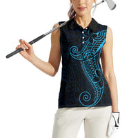 Black Blue Polynesian Tribal Women Sleeveless Polo Shirt - Polynesian Pride