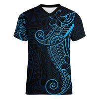 Black Blue Polynesian Tribal Women V-Neck T-Shirt - Polynesian Pride