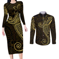 Black Gold Polynesian Tribal Couples Matching Long Sleeve Bodycon Dress and Long Sleeve Button Shirt LT9 Gold - Polynesian Pride