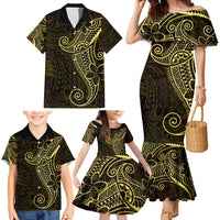 Black Gold Polynesian Tribal Family Matching Mermaid Dress and Hawaiian Shirt - Polynesian Pride