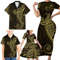 Black Gold Polynesian Tribal Family Matching Short Sleeve Bodycon Dress and Hawaiian Shirt - Polynesian Pride