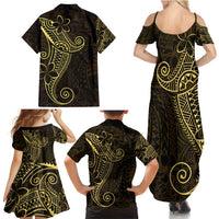 Black Gold Polynesian Tribal Family Matching Summer Maxi Dress and Hawaiian Shirt - Polynesian Pride