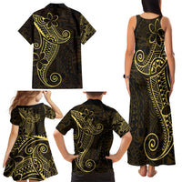 Black Gold Polynesian Tribal Family Matching Tank Maxi Dress and Hawaiian Shirt - Polynesian Pride