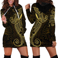 Black Gold Polynesian Tribal Hoodie Dress - Polynesian Pride