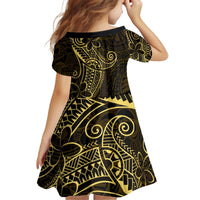 Black Gold Polynesian Tribal Kid Short Sleeve Dress LT9 - Polynesian Pride