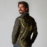 Black Gold Polynesian Tribal Long Sleeve Polo Shirt LT9 - Polynesian Pride