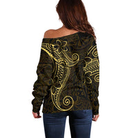 Black Gold Polynesian Tribal Off Shoulder Sweater - Polynesian Pride