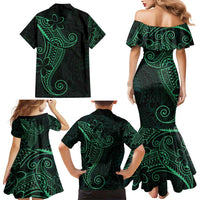 Black Green Polynesian Tribal Family Matching Mermaid Dress and Hawaiian Shirt - Polynesian Pride