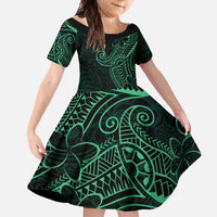 Black Green Polynesian Tribal Family Matching Short Sleeve Bodycon Dress and Hawaiian Shirt - Polynesian Pride
