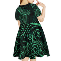 Black Green Polynesian Tribal Kid Short Sleeve Dress LT9 - Polynesian Pride