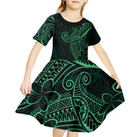 Black Green Polynesian Tribal Kid Short Sleeve Dress LT9 - Polynesian Pride