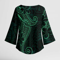 Black Green Polynesian Tribal Kimono Sleeve Blouse - Polynesian Pride