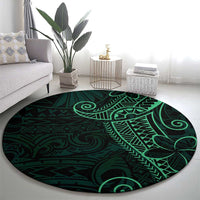 Black Green Polynesian Tribal Round Carpet - Polynesian Pride