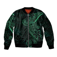 Black Green Polynesian Tribal Sleeve Zip Bomber Jacket - Polynesian Pride
