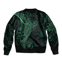 Black Green Polynesian Tribal Sleeve Zip Bomber Jacket - Polynesian Pride