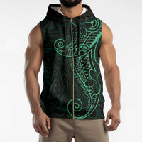 Black Green Polynesian Tribal Sleeveless Zip Hoodie - Polynesian Pride