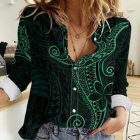 Black Green Polynesian Tribal Women Casual Shirt - Polynesian Pride