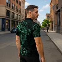 Black Green Polynesian Tribal Zipper Polo Shirt - Polynesian Pride