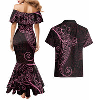 Black Pink Polynesian Tribal Couples Matching Mermaid Dress and Hawaiian Shirt - Polynesian Pride