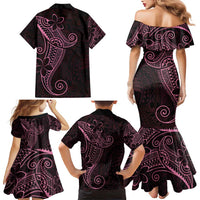 Black Pink Polynesian Tribal Family Matching Mermaid Dress and Hawaiian Shirt - Polynesian Pride