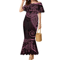 Black Pink Polynesian Tribal Family Matching Mermaid Dress and Hawaiian Shirt - Polynesian Pride