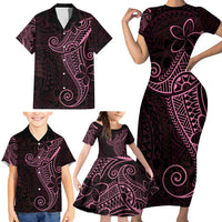 Black Pink Polynesian Tribal Family Matching Short Sleeve Bodycon Dress and Hawaiian Shirt - Polynesian Pride
